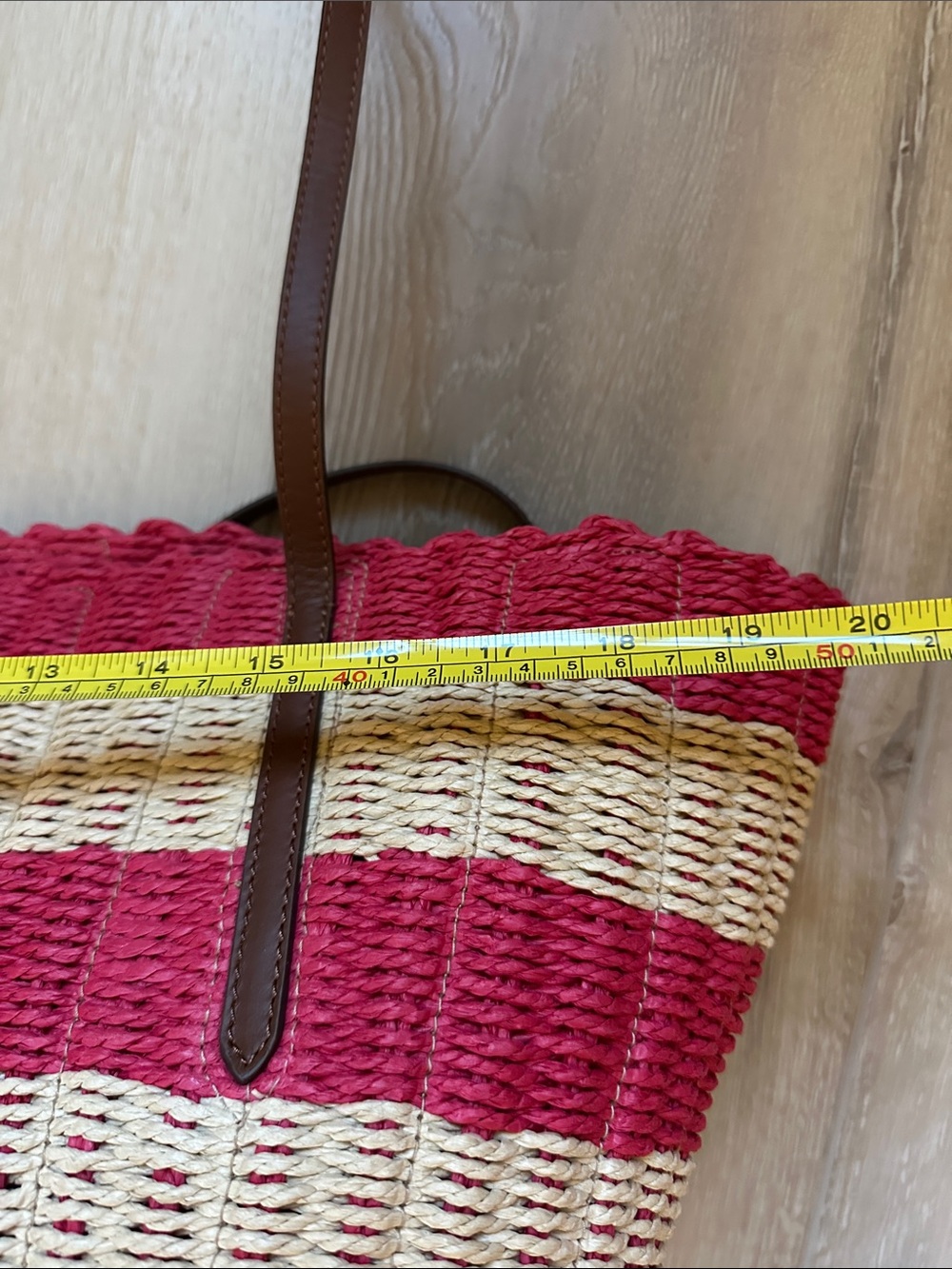 J Crew Como woven straw tote in stripe passion rouge - Picture 7 of 8